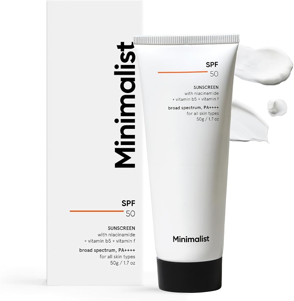 Minimalist Sunscreen SPF 50 Lightweight with Multi-Vitamins | No White Cast | Broad Spectrum PA ++++ | For Women & Men | 50g