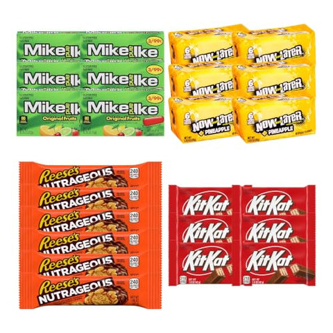 Big TOP DEALS USA 16 Count Candy Variety Pack, Mike and Ike Original Fruits, Now and Later Pineapple, Reese's Nutrageous and Kit Kat, Individually Wrapped Candy Assortment
