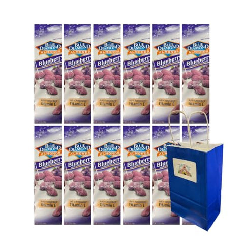 Big Top Deals USA Blue Paper Bag 5.25x3.2x8 with Diamond Almonds Blueberry 1.5 oz, – Giftable Treat Bags with Crunchy Flavored Almonds