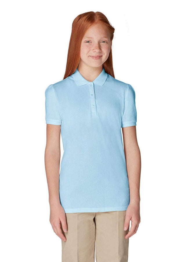 French Toast Women's Short Sleeve Stretch Pique Polo, Light Blue, Medium