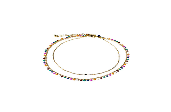 Charming Charlie 2-Layered Gold-Plated Necklace - Embrace Elegance with Barebada Heart Chain and Adorned in Multicolor Charms - Women's Layered Necklaces for a Stylish and Vibrant Look.