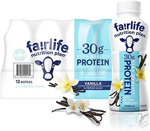 Fairlife Nutrition Protein Shakes - Pack of 12 | 30g Protein, Low Sugar, Lactose-Free | Delicious Vanilla, Chocolate, Salted Caramel, and Strawberry Flavors 11.5 fl., oz. (In KozyHome Packaging) (Vanilla)