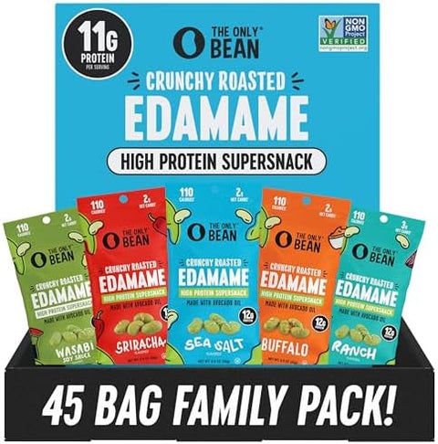 The Only Bean High Protein Snacks, Healthy Office Snack, Healthy Snacks for Adults and Kids for Lunch, Vegan, Low Carb & Gluten Free - Edamame Beans Snack, Variety Pack - 0.9oz (Pack of 45)