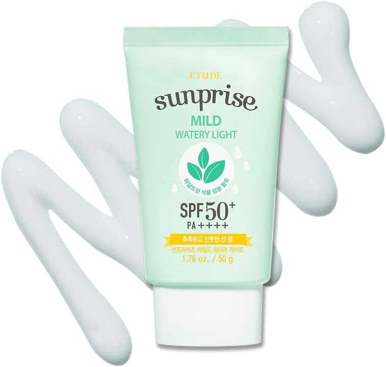 Etude Sunprise Mild Weightless Watery Light Texture SPF50+/PA+++ 1.7 fl. Oz (50ml) (21AD) | Light Moisturizing Sunblock for Sensitive Skin | Korean Skin Care
