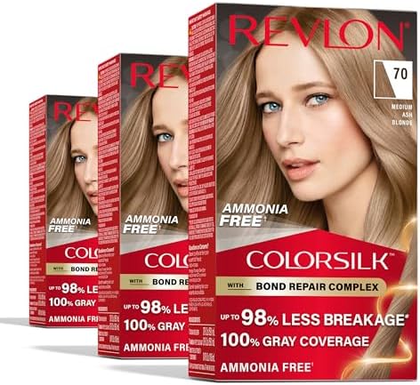 Revlon ColorSilk with Bond Repair Hair Color, 70 Medium Ash Blonde, 3pk - Personal Care