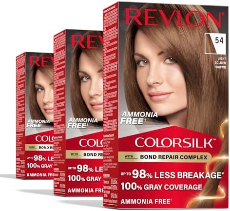 Revlon ColorSilk with Bond Repair Hair Color, 54 Light Golden Brown, 3pk - Personal Care