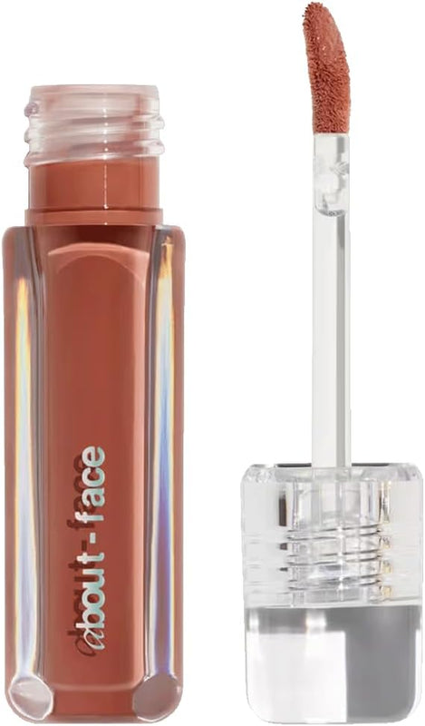 About-Face Light Lock Lip Gloss | High Shine Oil, Peachy Beige, 0.21oz | Non Sticky, Coconut Oil, Peppermint & Lavender, Vegan Clean Beauty - Lipstick - Lip Makeup