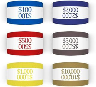 7.5 x 1.25 Inches 300 Assorted Currency Straps Self Sealing Currency Bundles Bands Money Bill Band Strap (300 Assorted, 50 of Each Colors)