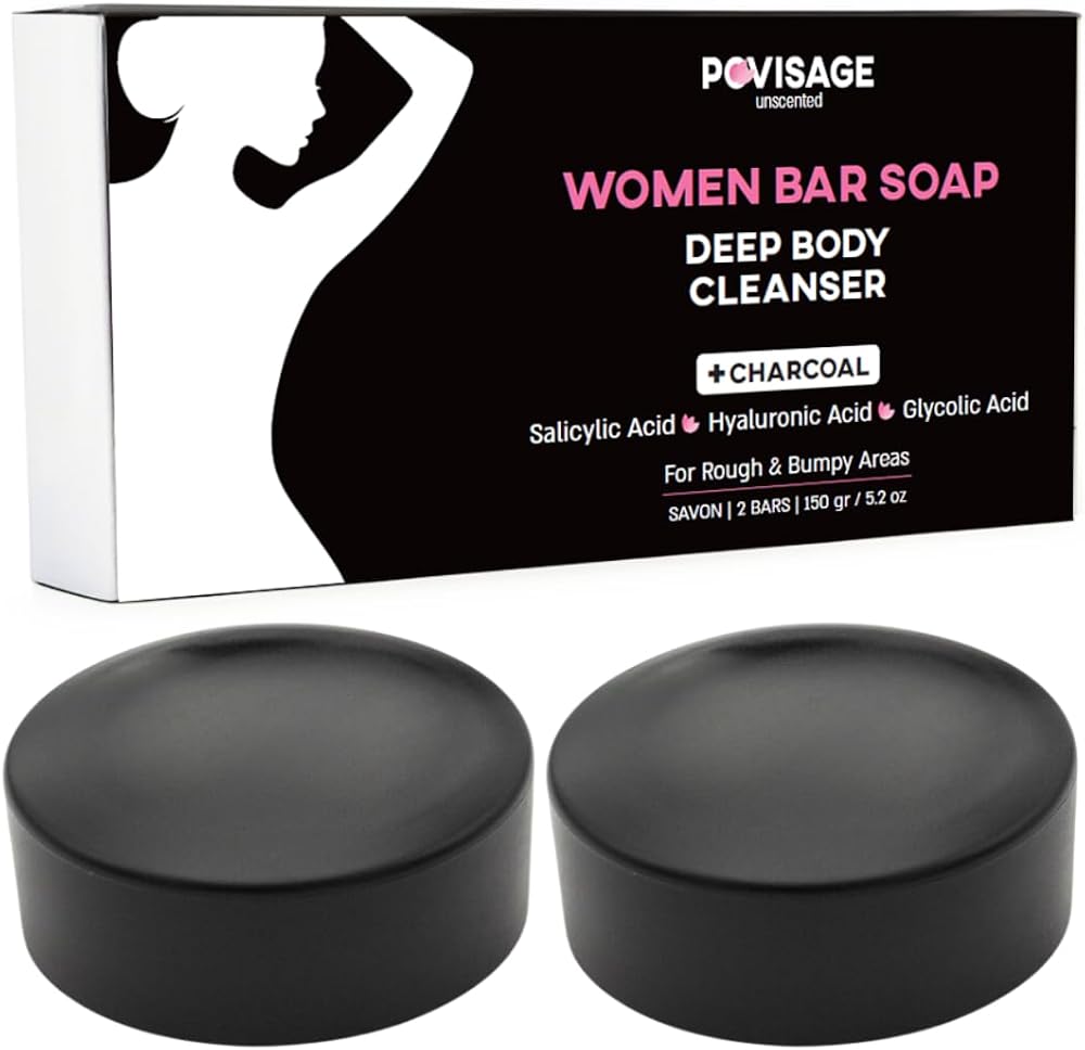 Unscented Body Bar Soap for Women with Oily Skin - Charcoal, Salicylic Acid, Hyaluronic Acid & Glycolic Acid for Deep Clean & Clear Skin - Personal Care