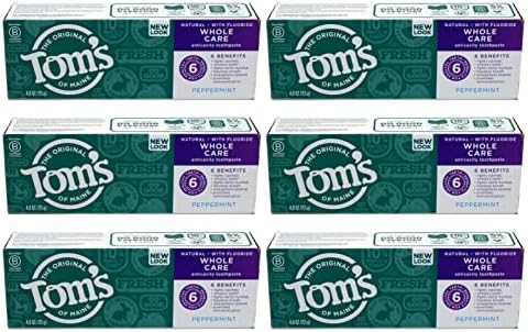 Tom's of Maine, Whole Care Fluoride Gel , Peppermint, 4 Ounce (Pack of 6)
