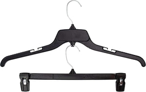 Sales4Less 484-6012 Black Plastic Hangers Combo Set 20 Pack - 17 Inch Shirt Hangers with Notched Shoulders and 12 Inch Pant Clip Hangers - Space Saving Closet Organizer
