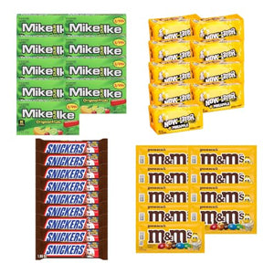 Big TOP DEALS USA 12 Count Candy Variety Pack, 3 Each Mike and Ike Original Fruits, Now and Later Pineapple, Snickers, M&M's Peanut - Individually Wrapped, Fruity Chewy Candy, Single Serve Packs