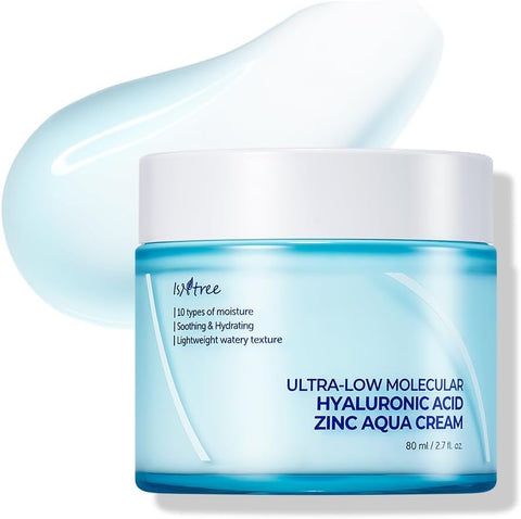 Isntree Ultra-Low Molecular Hyaluronic Acid Zinc Aqua Cream 80ml, 2.71 fl oz | Korean Skincare | Hyaluronic Acid | Pore Care | Cooling Effect | Hydrating Face Moisturizer