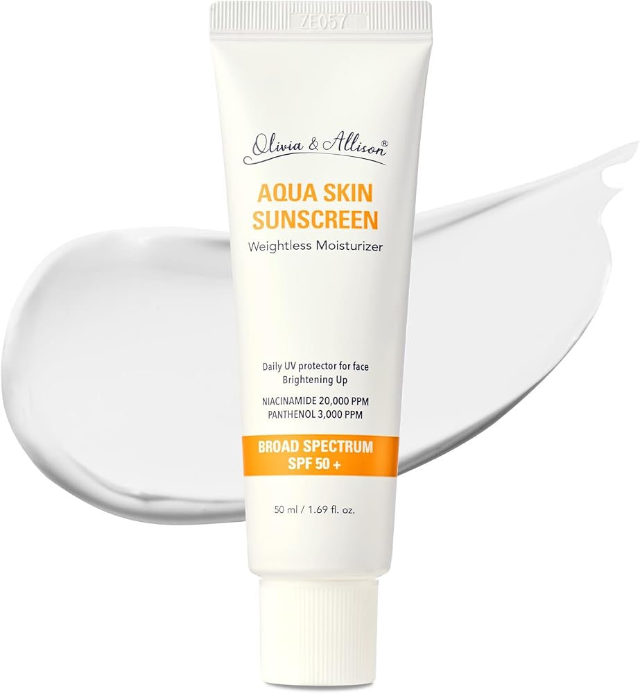 Olivia & Allison Aqua Sunscreen SPF 50+ PA++++ (1.69fl.oz) - Non-Sticky Korean Sunscreen, No White Cast & Invisible - Personal Care