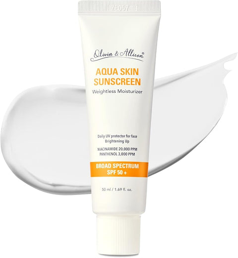 Olivia & Allison Aqua Sunscreen SPF 50+ PA++++ (1.69fl.oz) - Non-Sticky Korean Sunscreen, No White Cast & Invisible - Personal Care