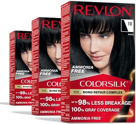 Revlon ColorSilk with Bond Repair Hair Color, 10 Black, 3pk - Personal Care