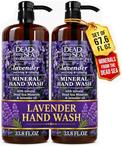 Dead Sea Collection Hand Soap Pump Lavender - Moisturizing Hand Wash Liquid with Dead Sea Minerals and Lavender Oil, Reviving, Calming - Pack of 2 (33.8 Fl Oz Each) - 67.6 Fl Oz Total