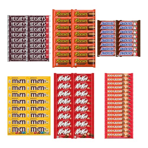 Big TOP DEALS USA 96 Piece Candy Variety Pack with 16 Hershey's Milk Chocolate, 16 Reese's Cups, 16 Snickers, 16 M&M's Peanut, 16 Kit Kat and 16 100 Grand - Individually Wrapped Gift Bundle