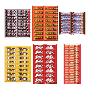 Big TOP DEALS USA 96 Piece Candy Variety Pack with 16 Hershey's Milk Chocolate, 16 Reese's Cups, 16 Snickers, 16 M&M's Peanut, 16 Kit Kat and 16 100 Grand - Individually Wrapped Gift Bundle