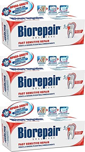 Biorepair: Fast Sensitive Repair Toothpaste with microRepair, New Formula - 2.5 Fluid Ounce (75ml) Tubes (Pack of 3) [ Italian Import ]