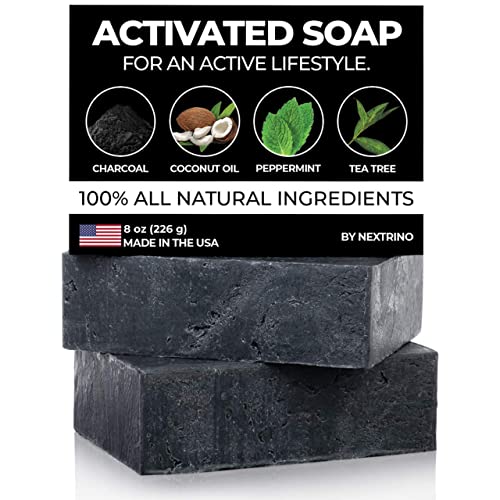 Activated Charcoal Tea Tree Soap with Peppermint (2- oz Soap Bars), Vegan Bath Bars with Oils for Men/Women, Face & Body Skin Care Cleanser, Washes Away Odor - Made in the USA