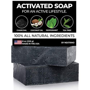 Activated Charcoal Tea Tree Soap with Peppermint (2- oz Soap Bars), Vegan Bath Bars with Oils for Men/Women, Face & Body Skin Care Cleanser, Washes Away Odor - Made in the USA