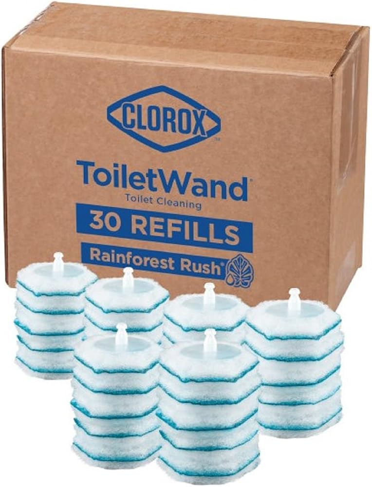 Clorox ToiletWand Disposable Toilet Cleaner Refills, Rainforest Rush Scent, 30 Count, Kills 99.9% of Germs, Touch-Free Toilet Cleaning