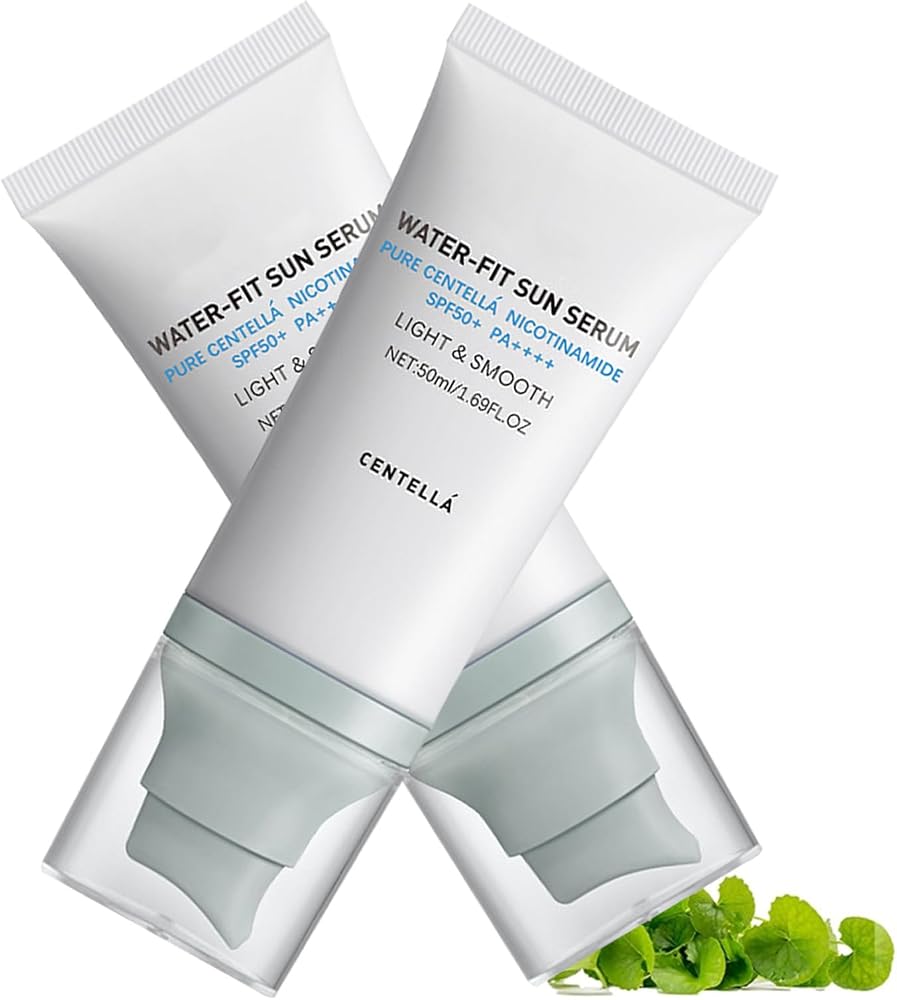 2Pcs Centella Sunscreen SPF 50 - Long-Lasting Protection - No White Cast - Moisturizing & Non-Greasy - Centella Madagascar Sunscreen - Hyalu Cica Water-fit Sun Serum 50 ML for Face Body