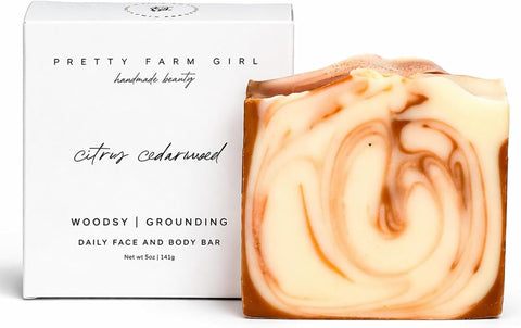 Pretty farm girl Citrus Cedarwood Soap Bar - Calm & Gentle - Citrus Cedar & Pine Scented - Handmade - All Skin Types - Tallow & Goat Milk. - Personal Care