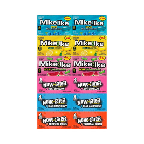 Assorted Candy Mix Variety Pack - 3 Flavors of Mike and Ike & Now and Later, Individually Wrapped, Bulk 12-Pack