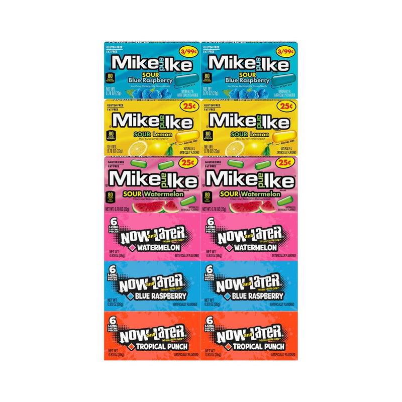 Assorted Candy Mix Variety Pack - 3 Flavors of Mike and Ike & Now and Later, Individually Wrapped, Bulk 12-Pack