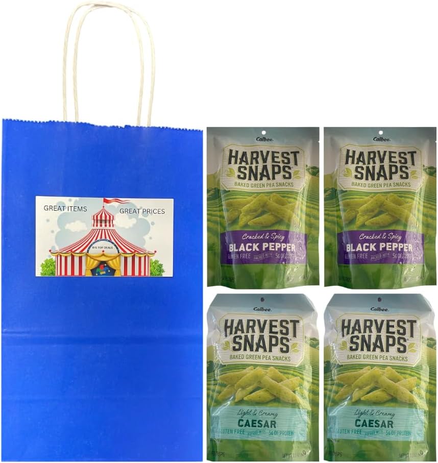 Big Top Deals USA Blue Paper Bag Custom Bundle – Snaps Veggie Chips Zesty Ranch & Mango Chile Lime (2 Bags of Each Flavor, 4-Pack, 5.25x3.2x8 inches)