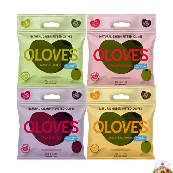 Variety Pack Pitted Green & Kalamata Olives Oloves, 4 Flavors: Basil & Garlic, Chili & Oregano, Lemon & Rosemary, Chili & Garlic – Delicious Snack – Non-GMO, Low-calorie, Convenient 1.1 Oz, 4 Pack