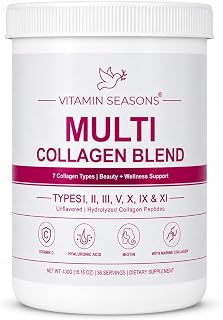 Multi Collagen Blend Powder, 7 Collagen Types, Hydrolyzed Collagen Peptides with Hyaluronic Acid, Vitamin C & Biotin, Unflavored, 36 Servings, 15.16 oz