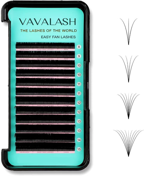 VAVALASH False Eyelash Extensions, DD Curl 0.12 Rapid Volume Easy Fan 3D 4D 5D 6D 7D 10D Automatic Blooming Individual Lashes, DD-0.12, 13-20mm, Black PBT Silk, Cruelty Free