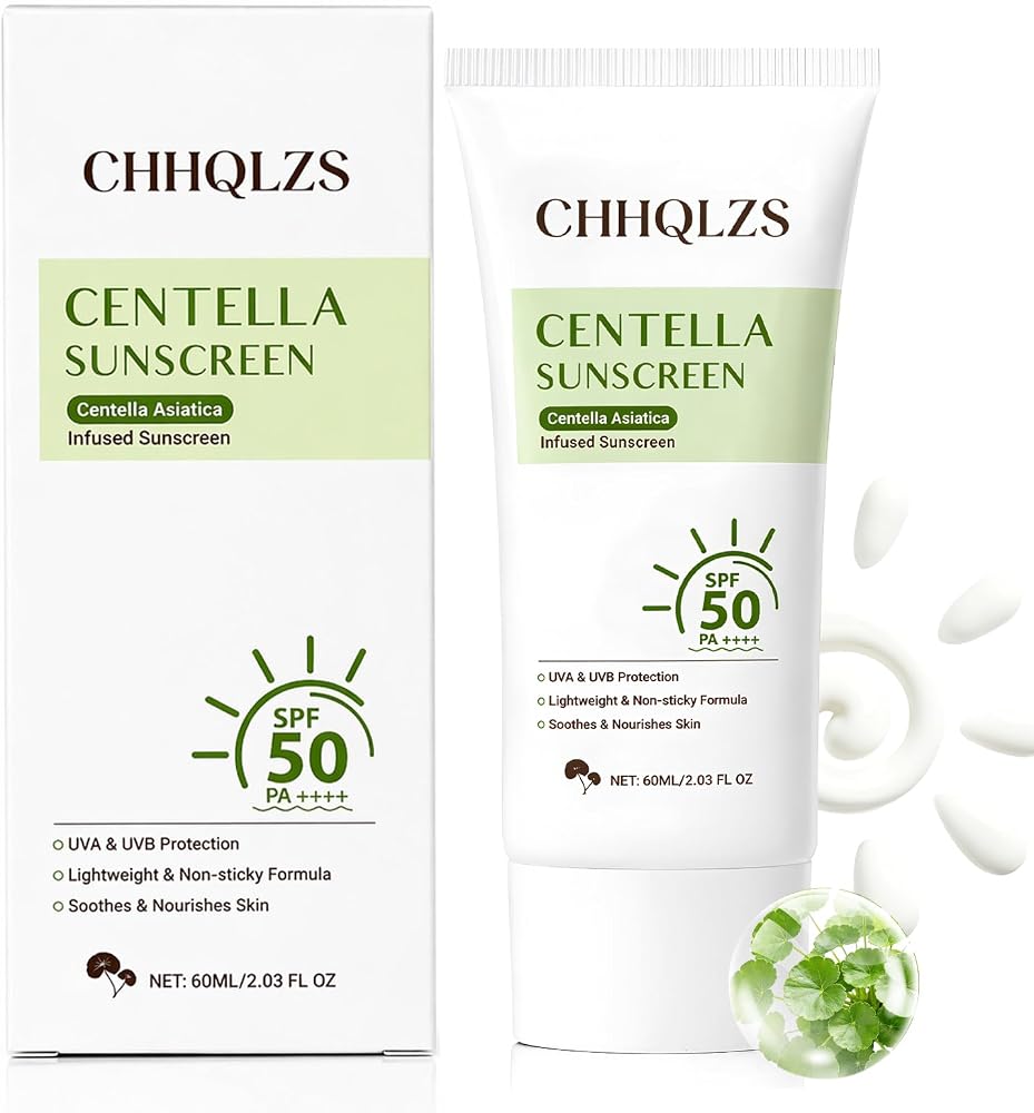 Centella Sunscreen SPF 50+ - Lightweight Sunscreen Korean, Non-Sticky Face & Body Sun Protection with Centella Asiatica for Soothing & Nourishing Skin - 60ml/2.03oz
