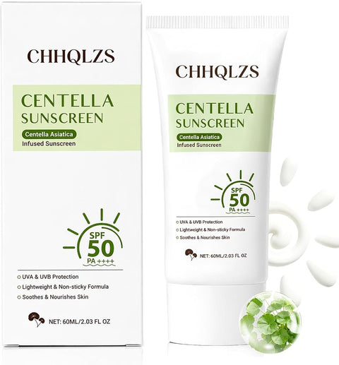 Centella Sunscreen SPF 50+ - Lightweight Sunscreen Korean, Non-Sticky Face & Body Sun Protection with Centella Asiatica for Soothing & Nourishing Skin - 60ml/2.03oz
