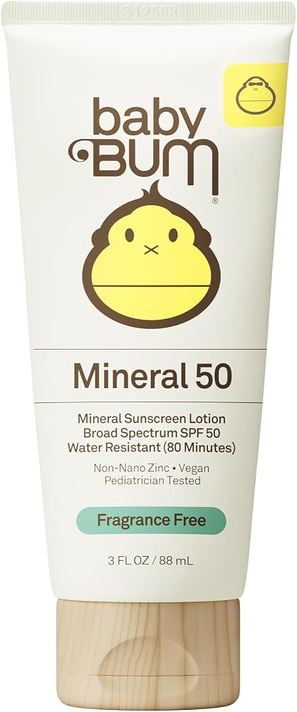 Baby Bum SPF 50 Sunscreen Lotion - Mineral UVA/UVB Face and Body Protection for Sensitive Skin - Hawaii 104 Act Compliant (Made without Octinoxate & Oxybenzone) - Travel Size - 3 oz