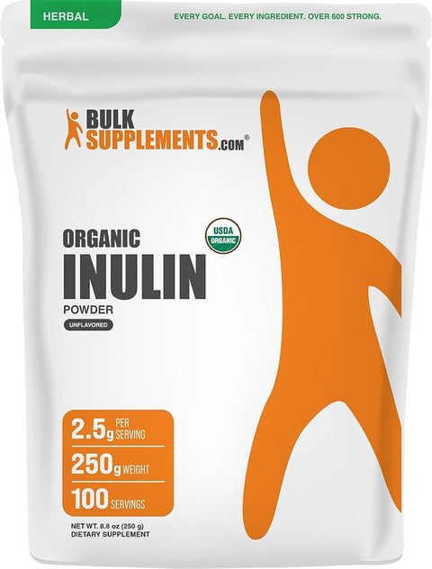 BulkSupplements.com Organic Inulin Powder - Inulin Supplement, Soluble Fiber Powder - Vegan & Gluten Free - 2.5g Serving, 250g (8.8 oz) (Pack of 1)