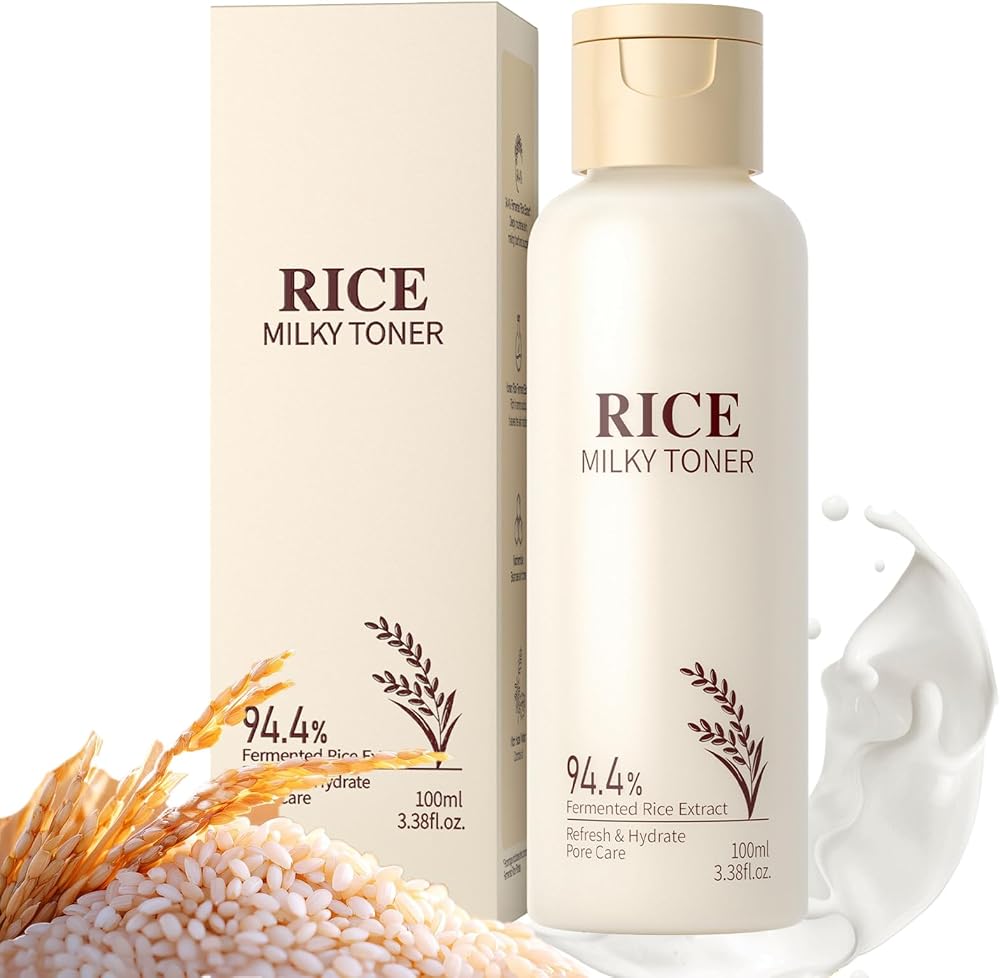 Milky Rice Toner for Face, Rice Toner Korean Facial Deep Hydrating Toners with Oryza Sativa Bran Extract Glow Glass Skin Moisturizing Soothing Sensitive Skin 3.38 Floz