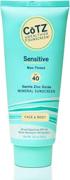 Cotz Sensitive Non-Tinted Zinc Oxide Mineral Sunscreen for Body and Face; Broad Spectrum SPF 40; 3.5 oz / 100 g - Personal Care