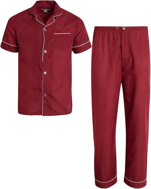 Ten West Apparel Men's 2-Piece Pajama Set with Short Sleeve Shirt and Long Pants, Size X-Large, Burgundy