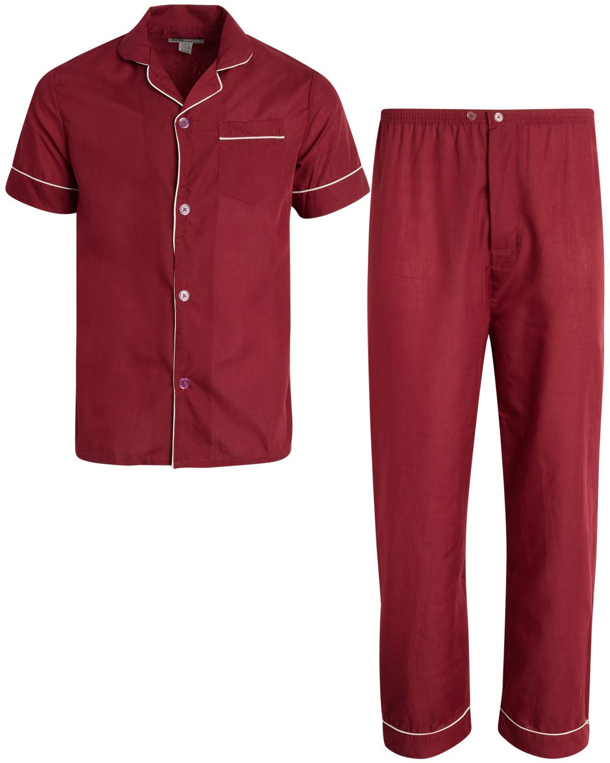 Ten West Apparel Men's 2-Piece Pajama Set with Short Sleeve Shirt and Long Pants, Size Small, Burgundy - Personal Care