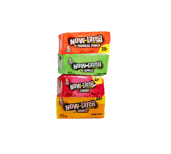 Now & Later Assorted Fruit Candy - 24 pack(6pk Per Flavor)- Cherry, Mango, Tropical Punch, Apple - Individually Wrapped -96 Pieces