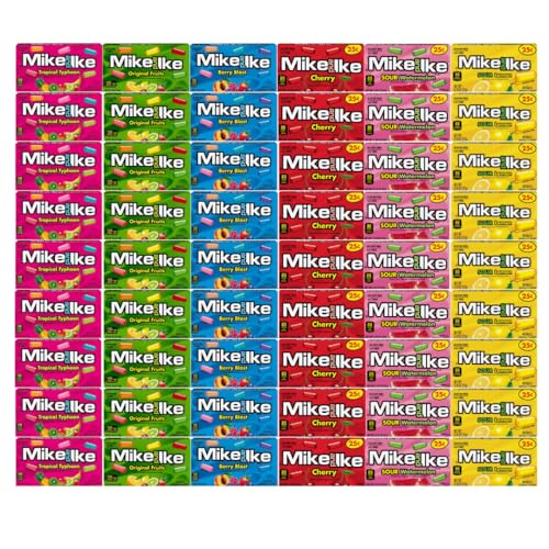 Generic Candy Assorted Flavor Mike And Ike, 6 Flavor, Tropical Typhoon, Berry Blast, Cherry, Sour Watermelon, Sour Lemon, Original Fruits 0.78 Oz, 9 Each Flavor, 54 Pack