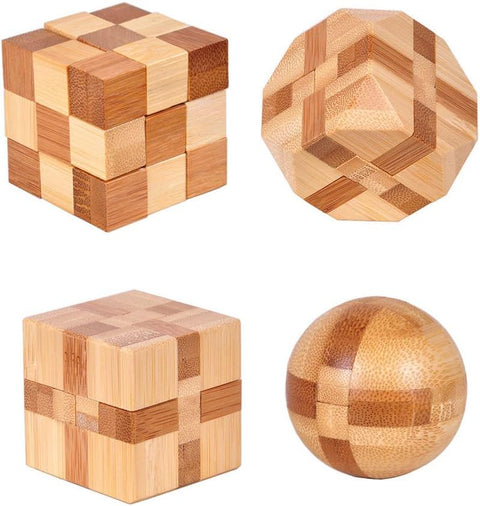4 Pack Wooden Puzzle Brain Teasers Toy for Kids 3D Puzzles for Teens