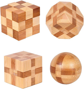 4 Pack Wooden Puzzle Brain Teasers Toy for Kids 3D Puzzles for Teens
