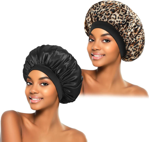 ZHENSILK 2Pcs Silk Bonnet for Sleeping, Satin Hair Bonnets, Soft Elastic Band Silk Sleep Cap, Hair Wrap for Women(Burgundy Blue Floral)