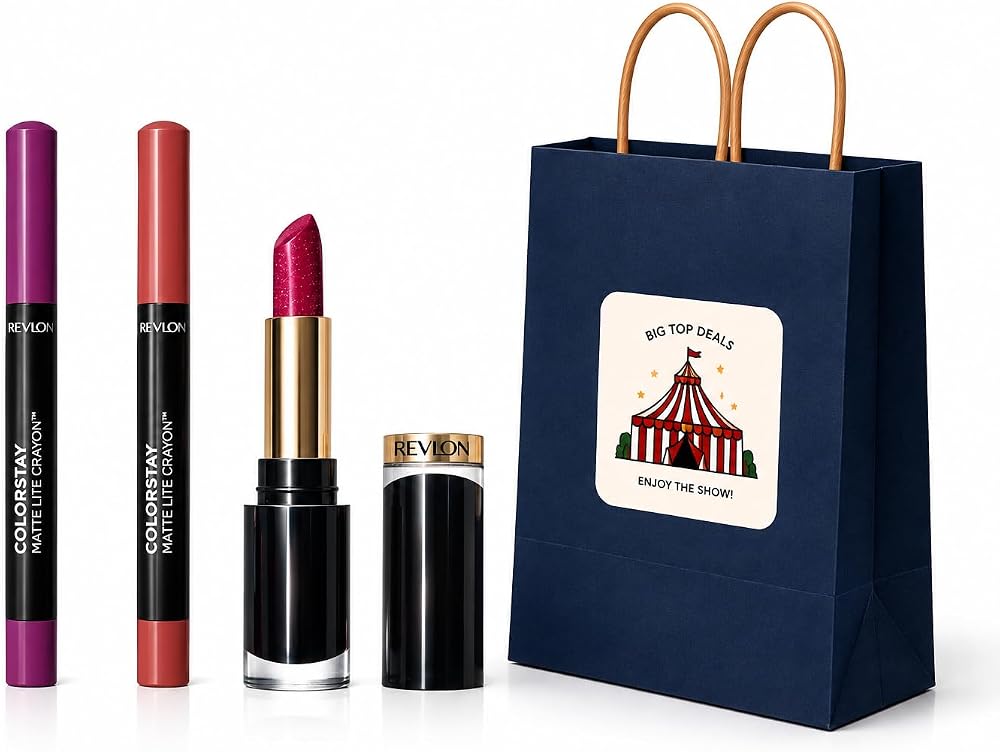 3-Piece Soft Glam Lipstick Revlon Gift Set - Nude, Pink & Classic Red Shades, Long Lasting Matte Crayon Makeup Bundle for Women, White Elephant Office Party Game Prize & Secret Santa Stocking Stuffer