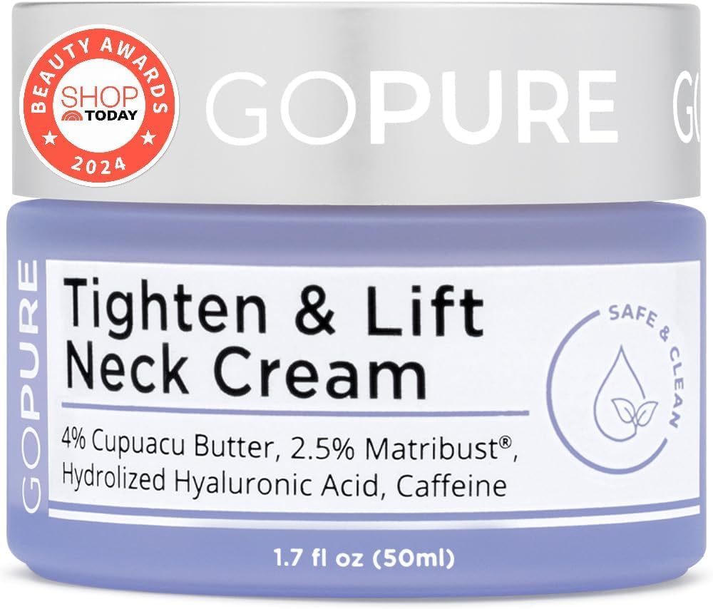 goPure Tighten & Lift Neck & Chest Moisturizer Cream for Visibly Firming, Tightening and Lifting the Look of Wrinkles & Crepey Skin, 1.7oz
